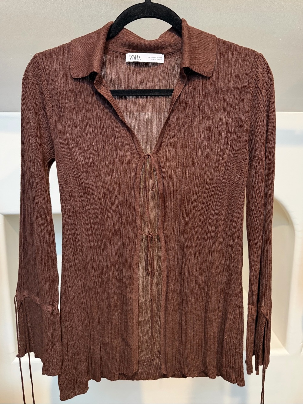 Zara Brown Tie-Front Knit Top